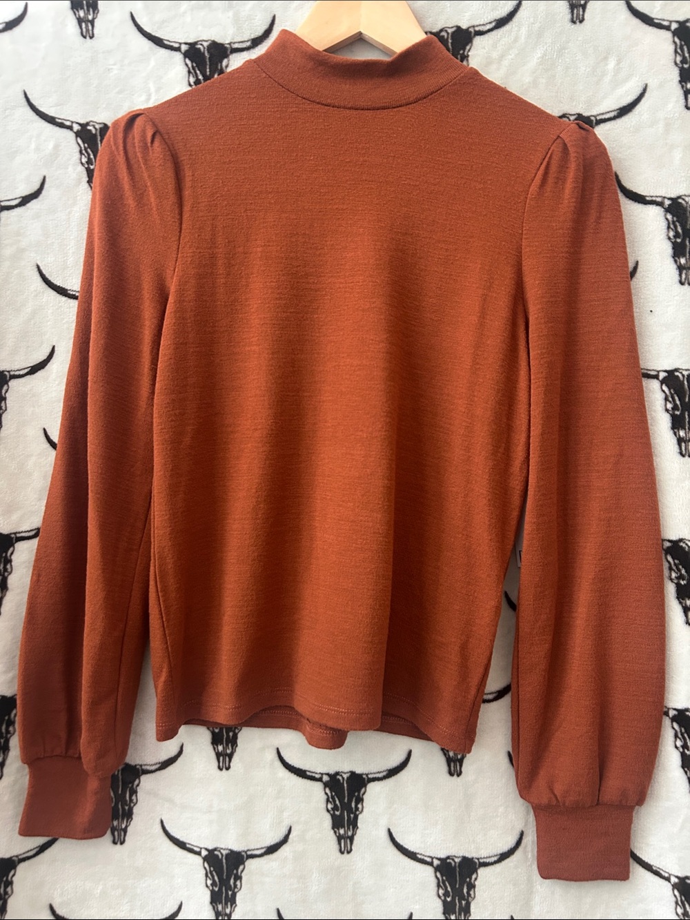 NWT Dex Rust Mock Neck Puff Sleeve Long Sleeve Top Size S